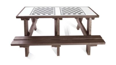 The Otley recycled plastic activity table in brown, available with a variety of different tops