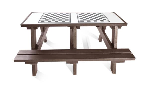 The Otley recycled plastic activity table in brown, available with a variety of different tops