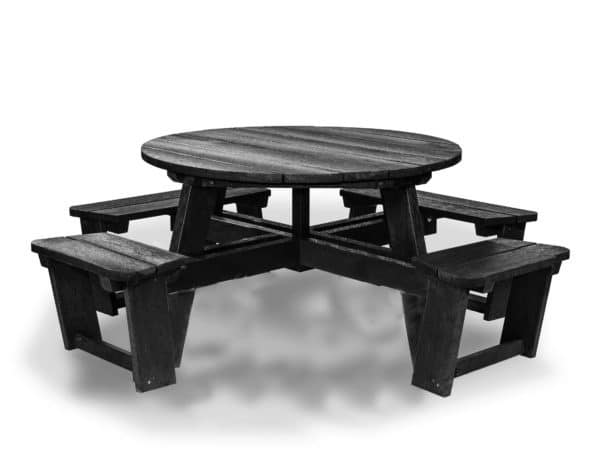 Recycled plastic circular Calder picnic table with wheelchair access in black not showing chair