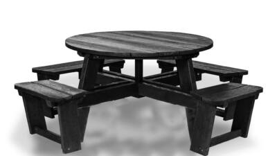 Recycled plastic circular Calder picnic table with wheelchair access in black not showing chair