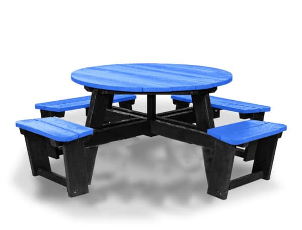 Recycled plastic circular Calder picnic table with wheelchair access in blue not showing chair