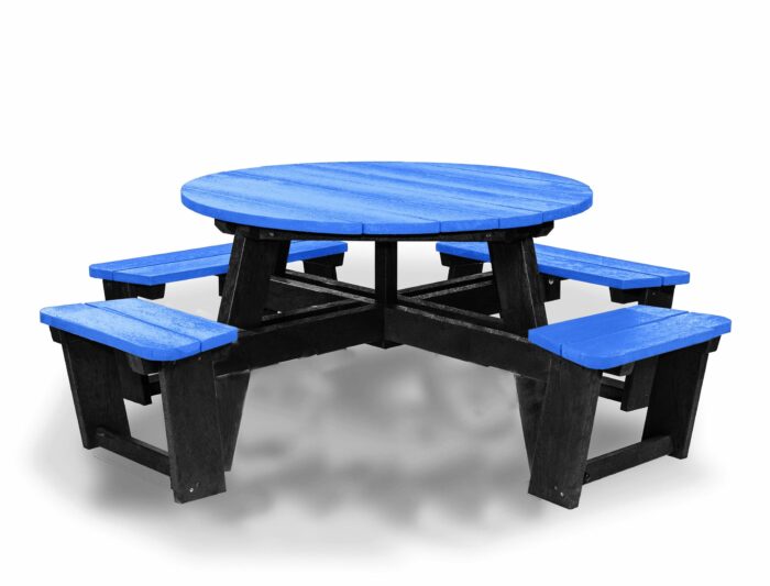 Recycled plastic circular Calder picnic table with wheelchair access in blue not showing chair