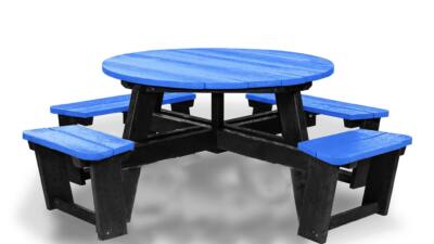 Recycled plastic circular Calder picnic table with wheelchair access in blue not showing chair