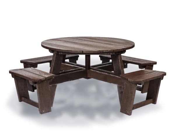 Recycled plastic circular Calder picnic table with wheelchair access in brown not showing chair
