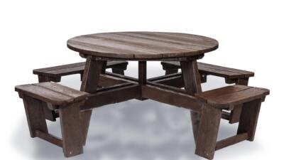 Recycled plastic circular Calder picnic table with wheelchair access in brown not showing chair