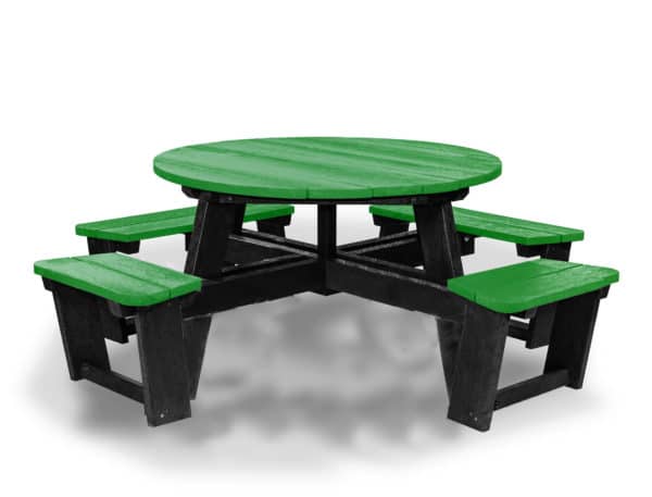 Recycled plastic circular Calder picnic table with wheelchair access in green not showing chair