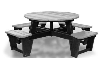 Recycled plastic circular Calder picnic table with wheelchair access in grey not showing chair