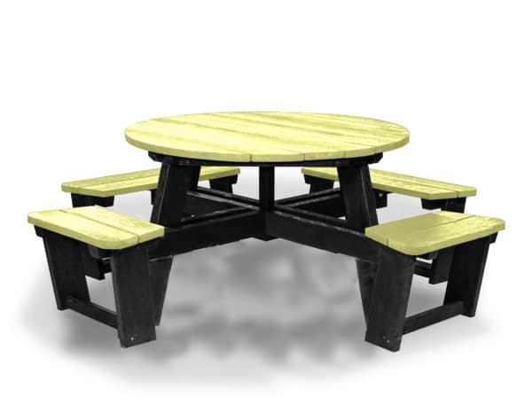 Recycled plastic circular Calder picnic table with wheelchair access in lime not showing chair