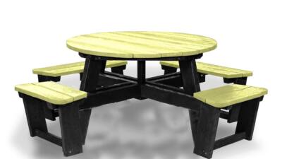 Recycled plastic circular Calder picnic table with wheelchair access in lime not showing chair