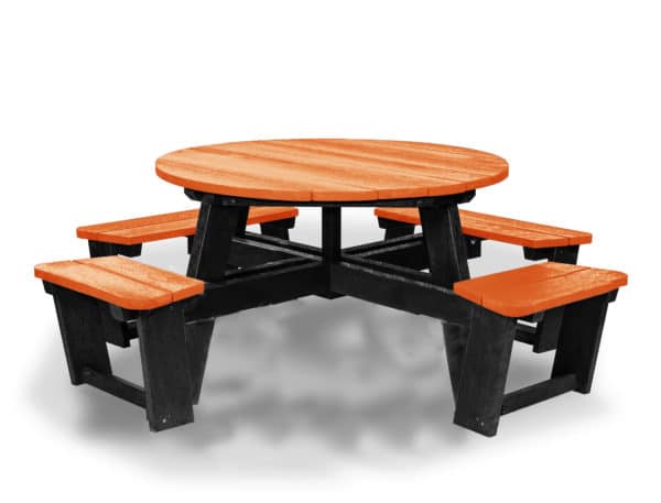 Recycled plastic circular Calder picnic table with wheelchair access in orange not showing chair