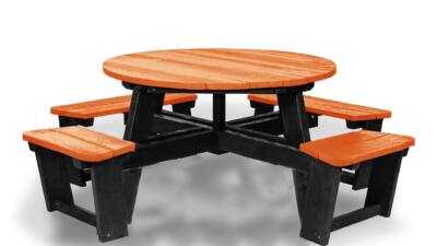 Recycled plastic circular Calder picnic table with wheelchair access in orange not showing chair