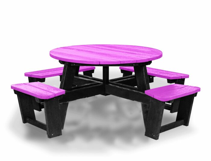 Recycled plastic circular Calder picnic table with wheelchair access in pink not showing chair