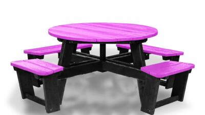 Recycled plastic circular Calder picnic table with wheelchair access in pink not showing chair