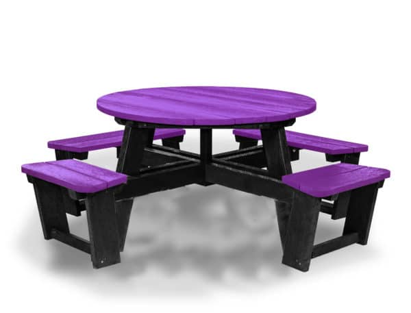 Recycled plastic circular Calder picnic table with wheelchair access in purple not showing chair