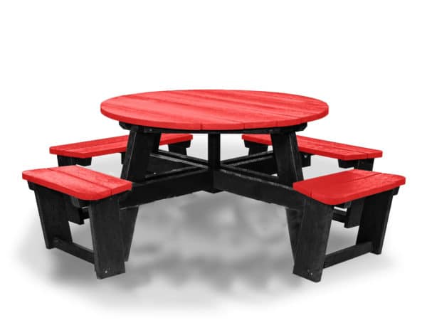 Recycled plastic circular Calder picnic table with wheelchair access in red not showing chair