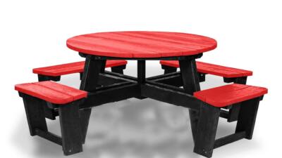 Recycled plastic circular Calder picnic table with wheelchair access in red not showing chair