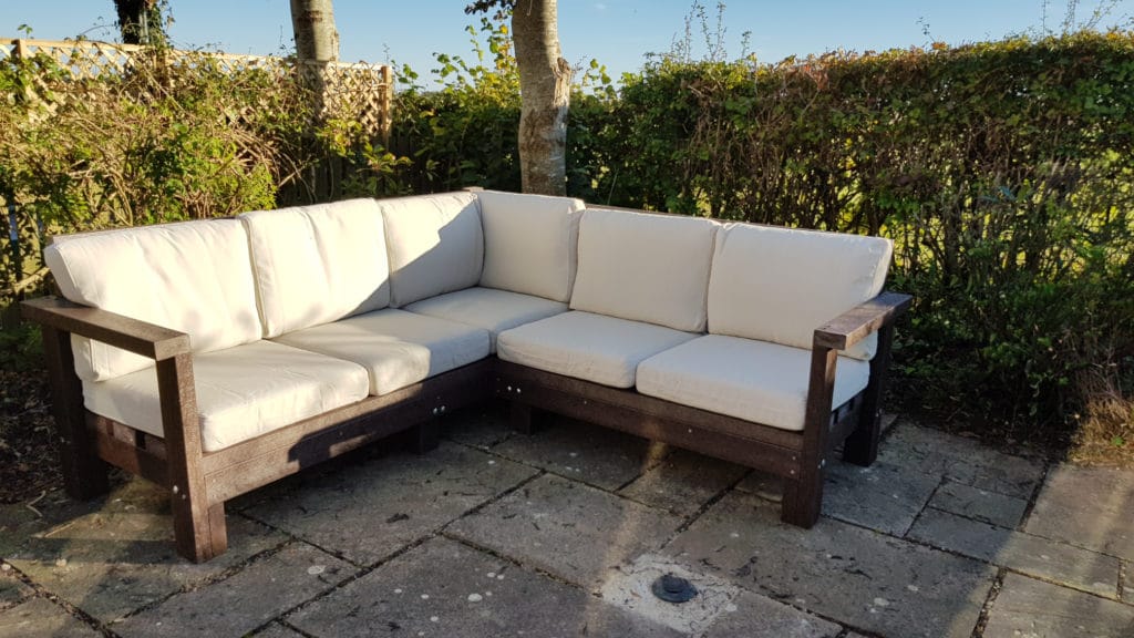 Recycled plastic corner sofa with cushions