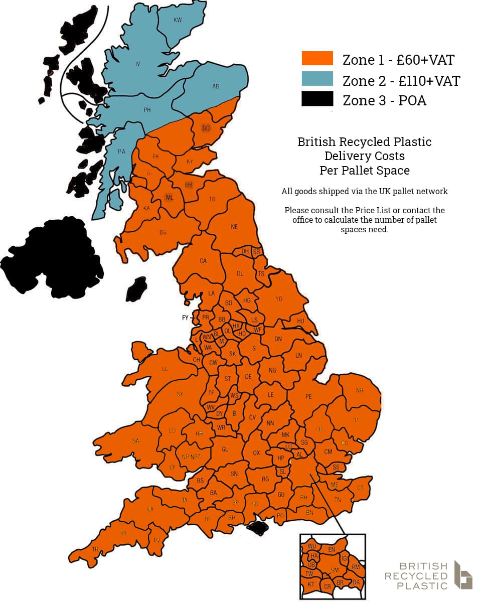 British Recycled Plastic carriage cost map