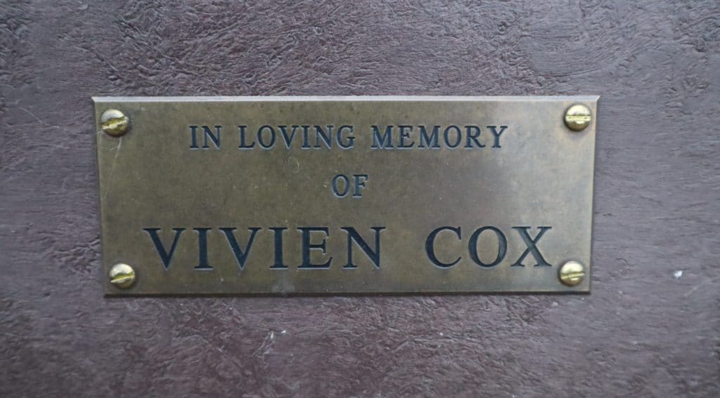 Plaque on Harewood bench at Clitheroe Cricket Club