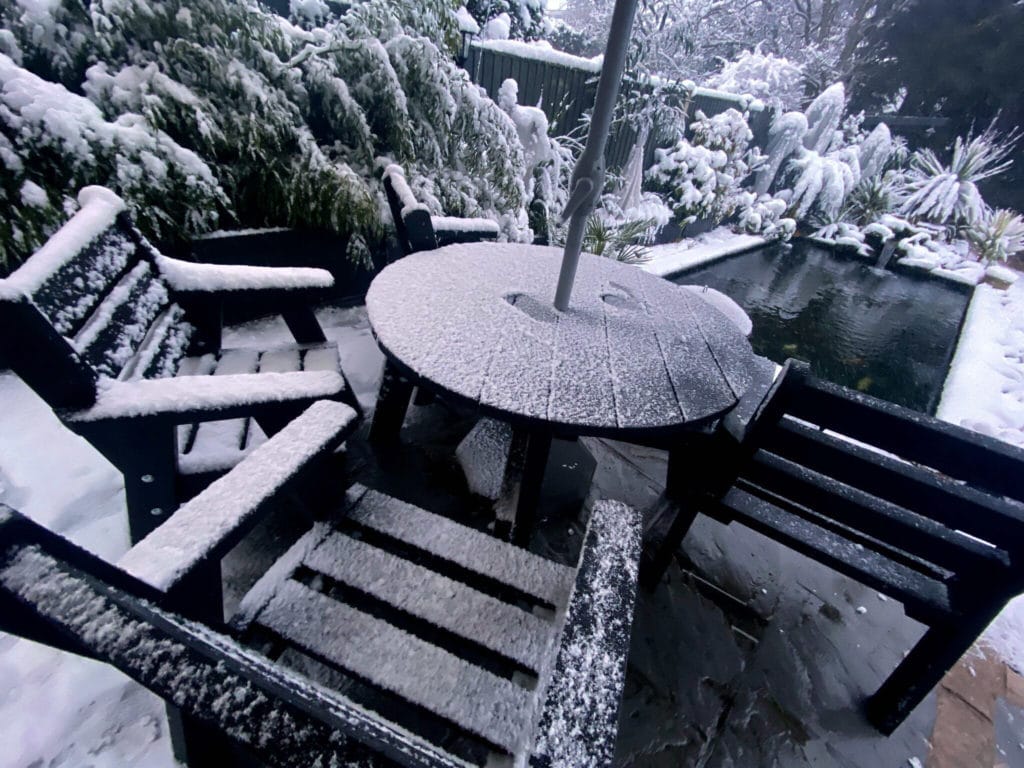 Garden furniture in the snow