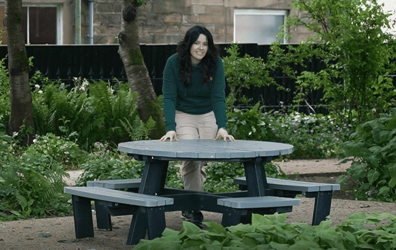 Georgia cleaning picnic table from British Recycled Plastic