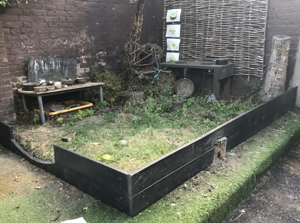 Outdoor kitchen made from recycled plastic lumber at Goose Green School