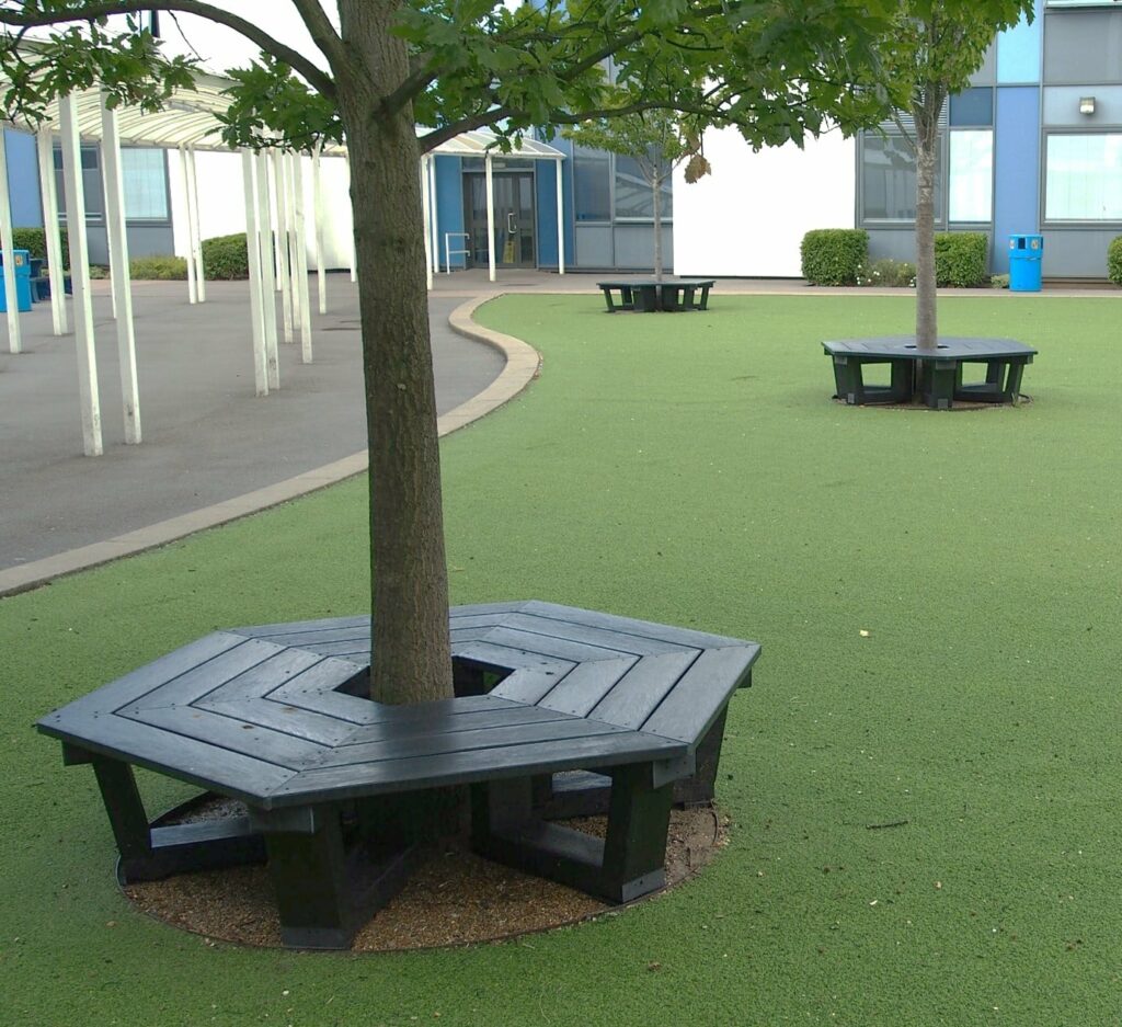 Benches made from recycled plastic lumber at Whitmore High School