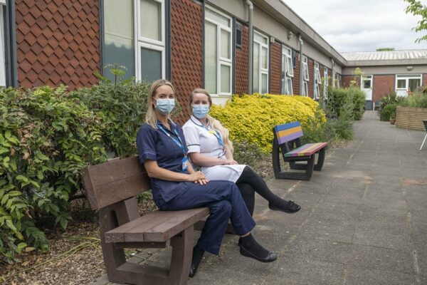 Harewood benches at St George's Hospital, Stafford - recycled plastic for government