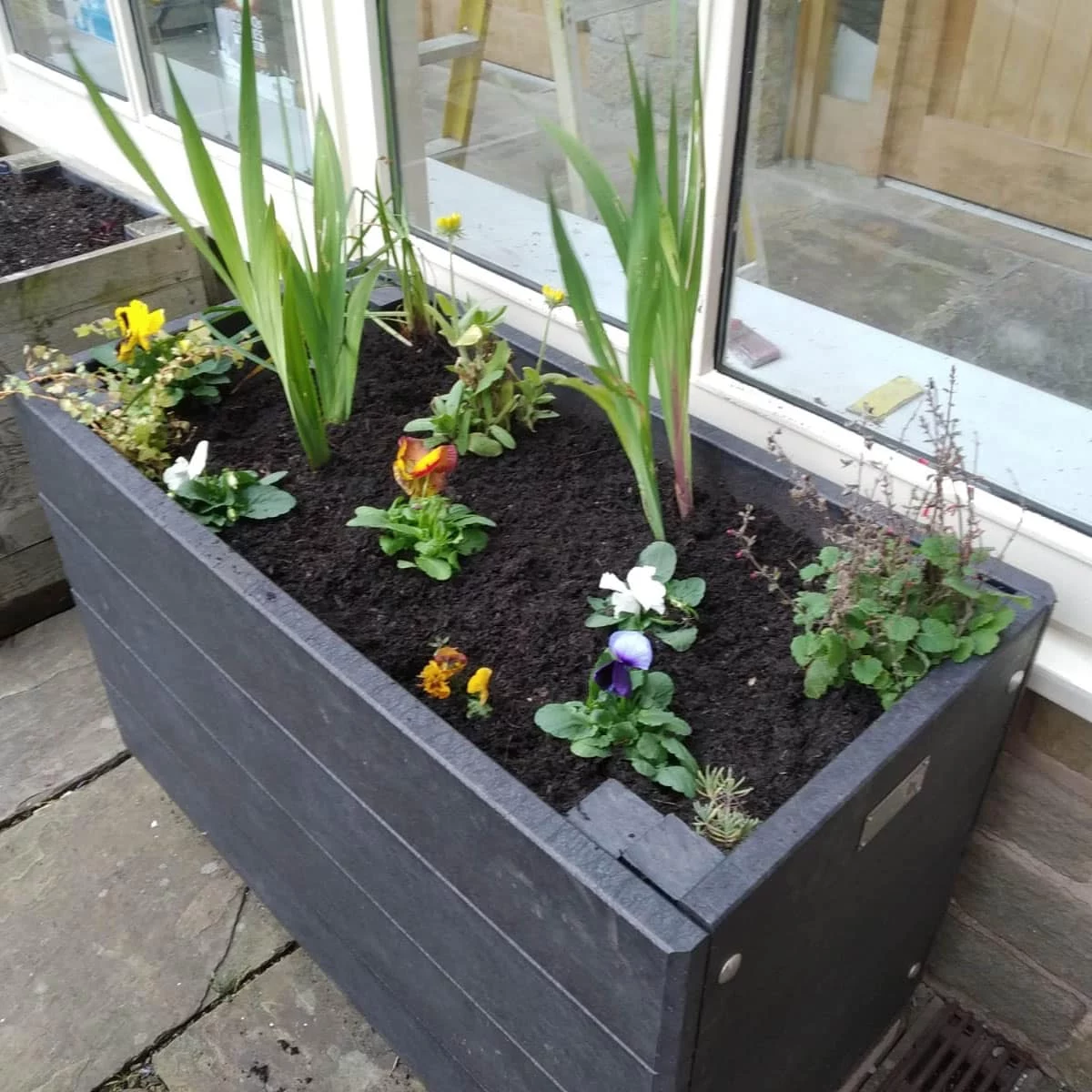 A rectangular Marsden recycled planter outside Marsden Mechanics A rectangular Marsden recycled planter outside Marsden Mechanics