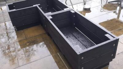 Marsden recycled plastic planters that have just been delivered to Hebden Bridge Town Hall
