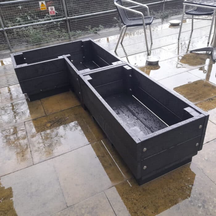Marsden recycled plastic planters that have just been delivered to Hebden Bridge Town Hall