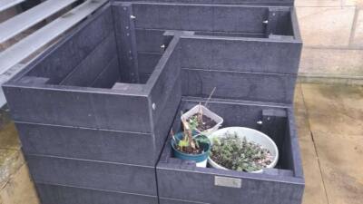 Marsden recycled plastic planters that have just been delivered to Hebden Bridge Town Hall