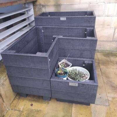 Marsden recycled plastic planters that have just been delivered to Hebden Bridge Town Hall