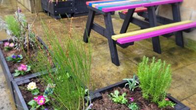 Marsden recycled plastic modular planters at Hebden Bridge Town Hall