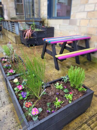 Marsden recycled plastic modular planters at Hebden Bridge Town Hall