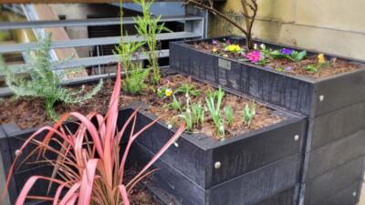 Marsden recycled plastic modular planters at Hebden Bridge Town Hall