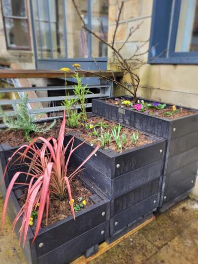 Marsden recycled plastic modular planters at Hebden Bridge Town Hall