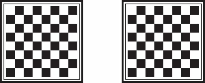 Otley table top showing two chess or draughts boards