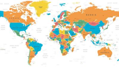 Otley table top showing the world map