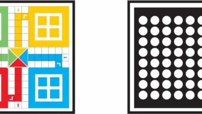 Otley table top showing a ludo game and a 4 in a row game