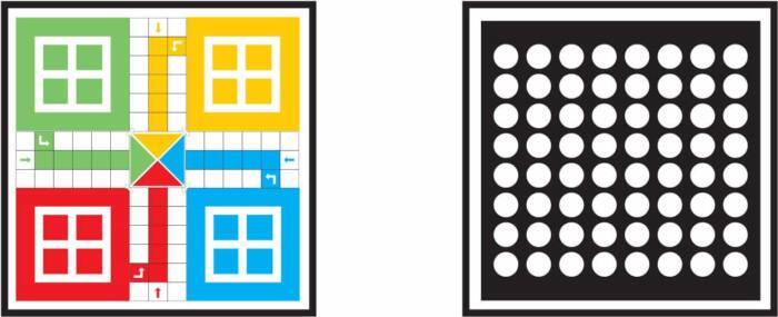 Otley table top showing a ludo game and a 4 in a row game Otley table top showing a ludo game and a 4 in a row game