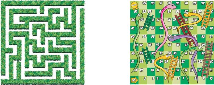 Otley table top showing a maze and a snakes and ladders game Otley table top showing a maze and a snakes and ladders game