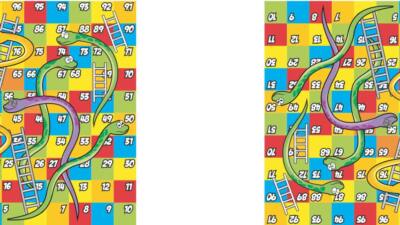 Otley table top showing a double snakes and ladders game
