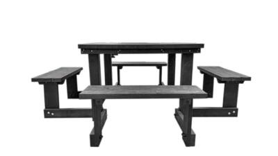 The black "walktrough" Brimham recycled plastic square picnic table.