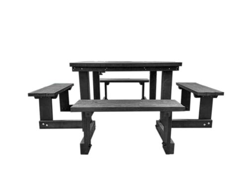 The black "walktrough" Brimham recycled plastic square picnic table.