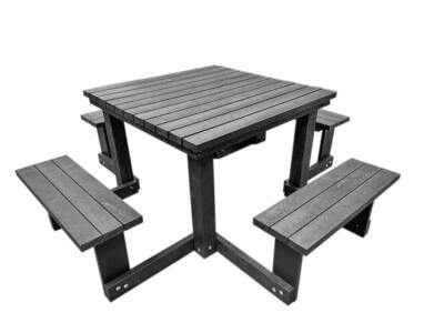 Black recycled plastic walk through square picnic table