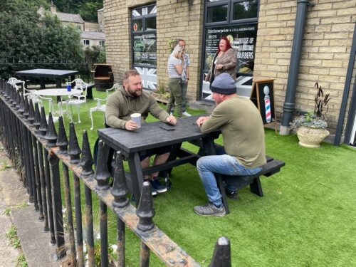 The Bradshaw wheelchair accessible recycled picnic table is now also available with a double cut-out so two wheelchair users can use it at the same time.