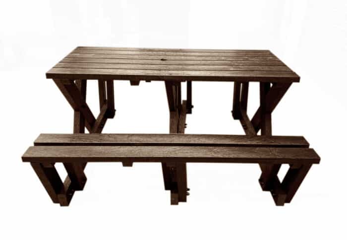 The Batley "walkthrough" recycled plastic picnic table is key part of our accessibility range of furniture as less mobile users can get to the seats without having to lift their legs very much.