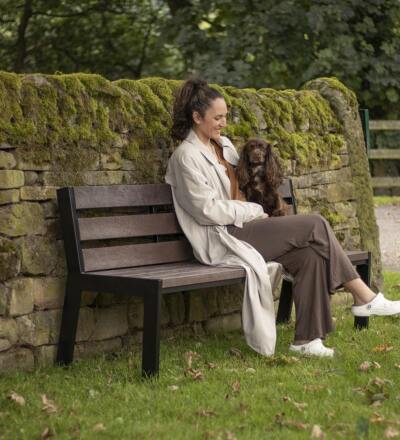 The Selby steel and recycled plastic bench with backrest