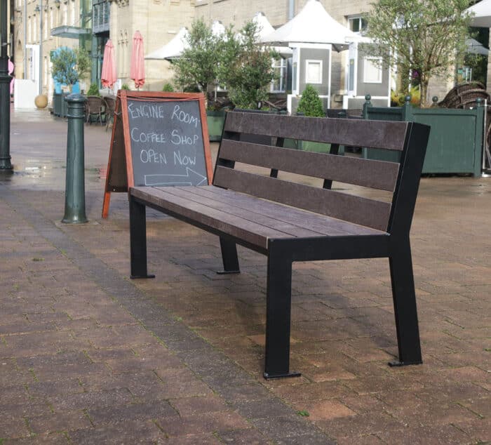 The Selby steel and recycled plastic bench with backrest